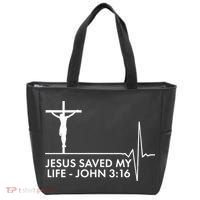 Jesus Saved My Life John 3:16 Heartbeat Tote Bag thumb 0