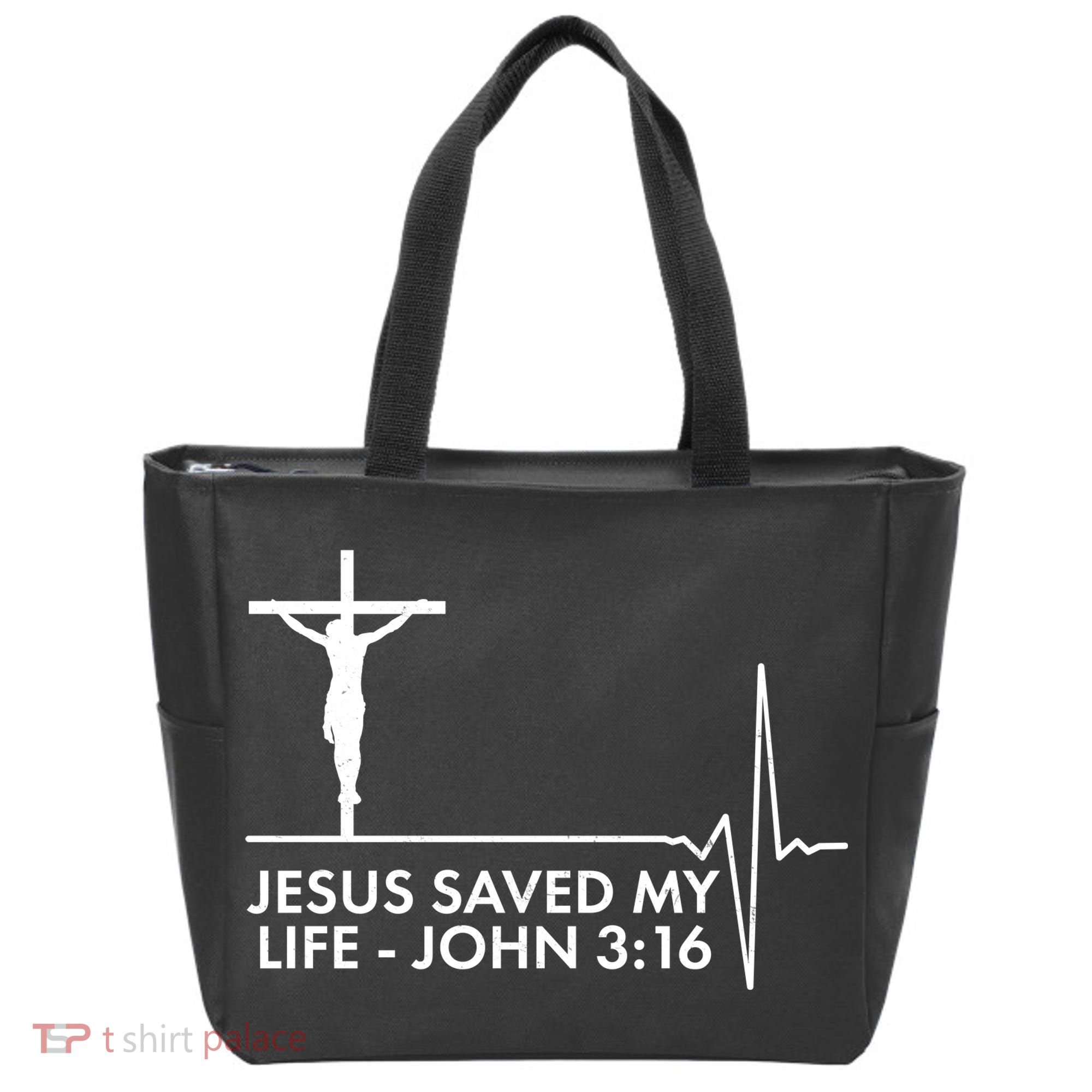 Jesus Saved My Life John 3:16 Heartbeat Tote Bag