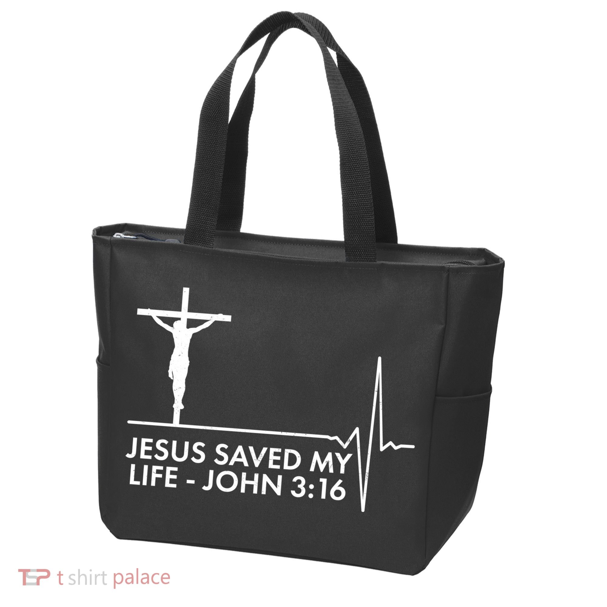 Jesus Saved My Life John 3:16 Heartbeat Tote Bag