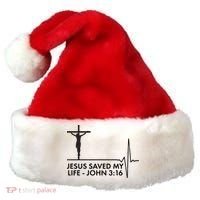 Jesus Saved My Life John 3:16 Heartbeat Santa Hat thumb 0