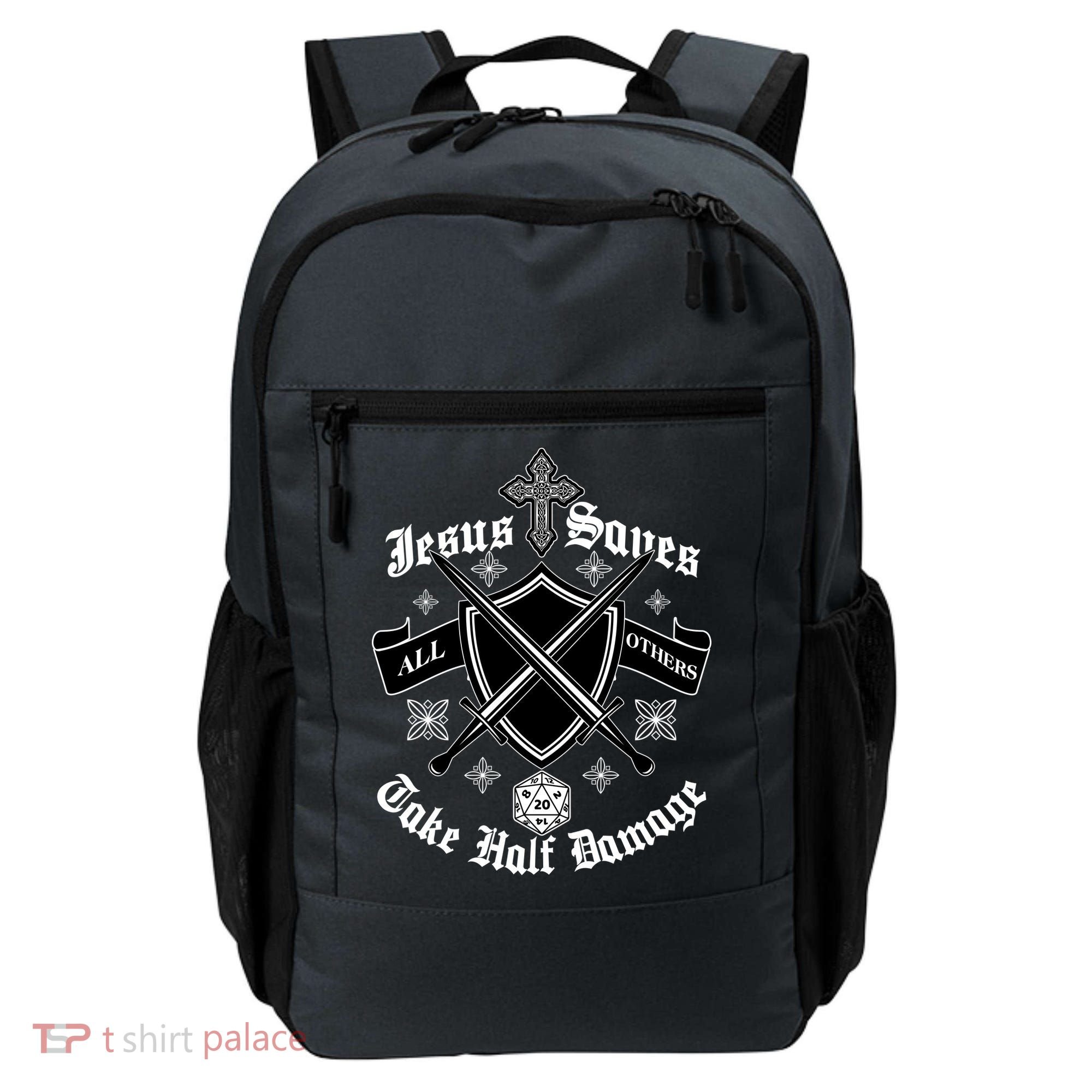 Jesus Saves All Others Take Half Damage DnD Game Backpack
