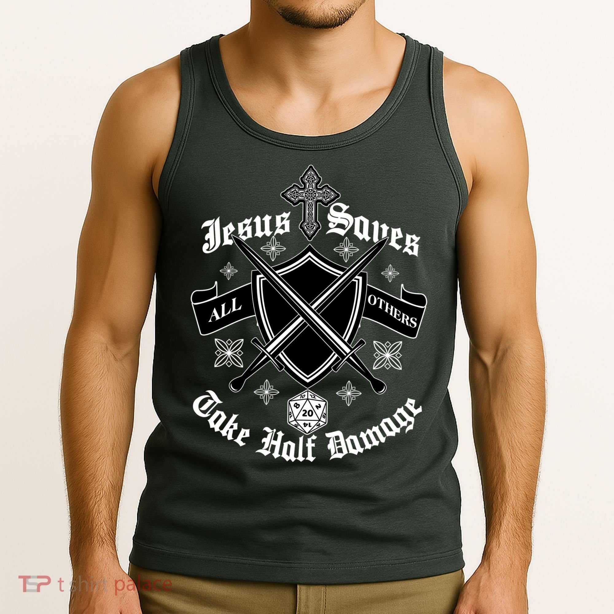 Jesus Saves All Others Take Half Damage DnD Game Tank Top