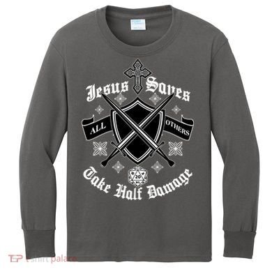Jesus Saves All Others Take Half Damage DnD Game Kids Long Sleeve Shirt