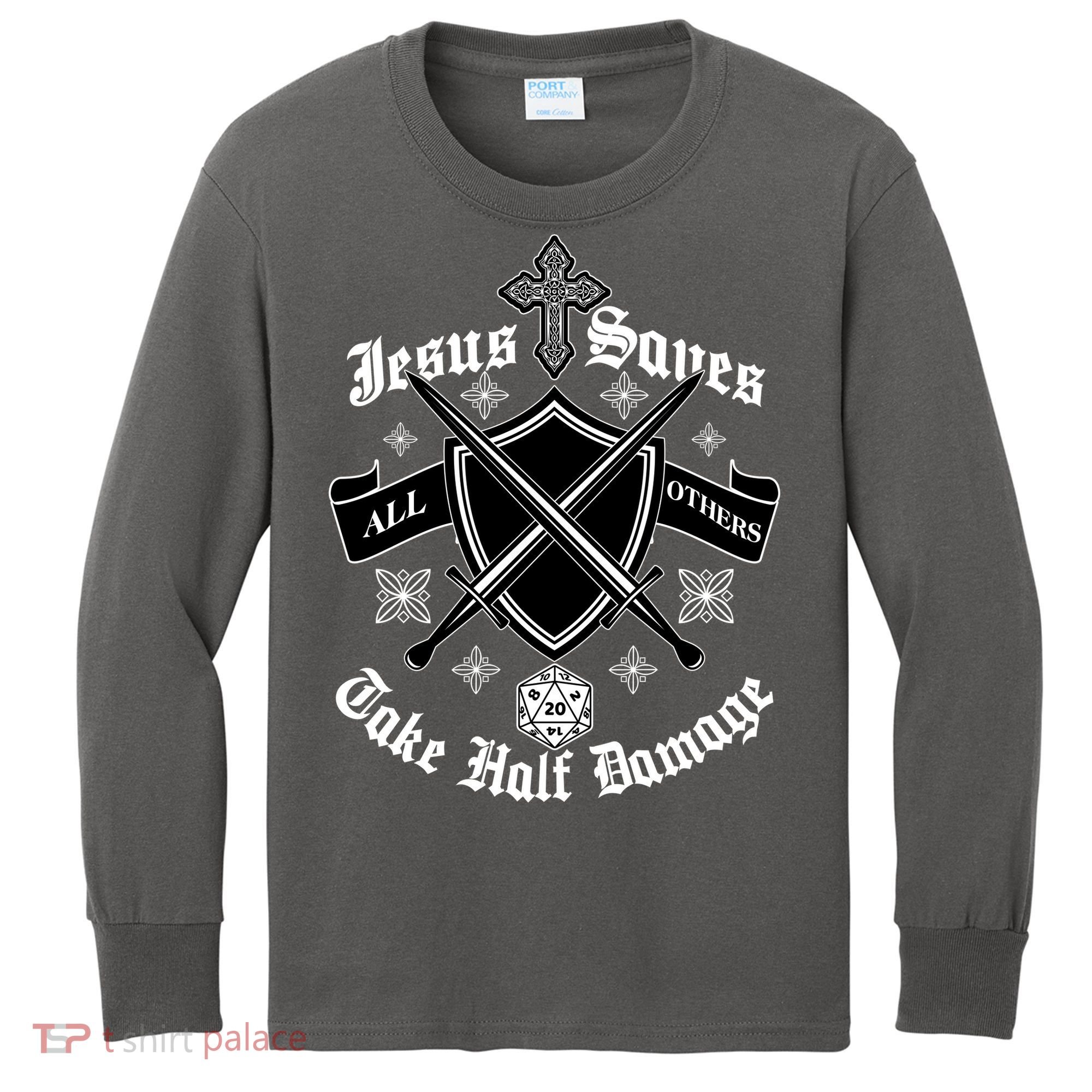 Jesus Saves All Others Take Half Damage DnD Game Kids Long Sleeve Shirt