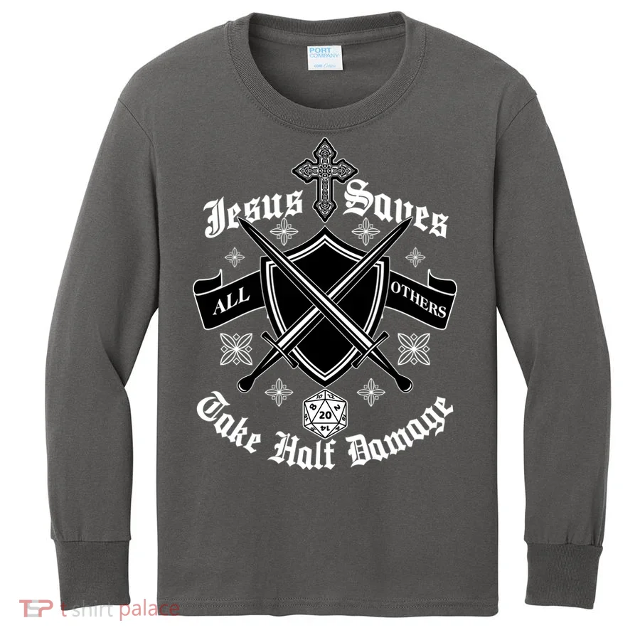 Jesus Saves All Others Take Half Damage DnD Game Kids Long Sleeve Shirt
