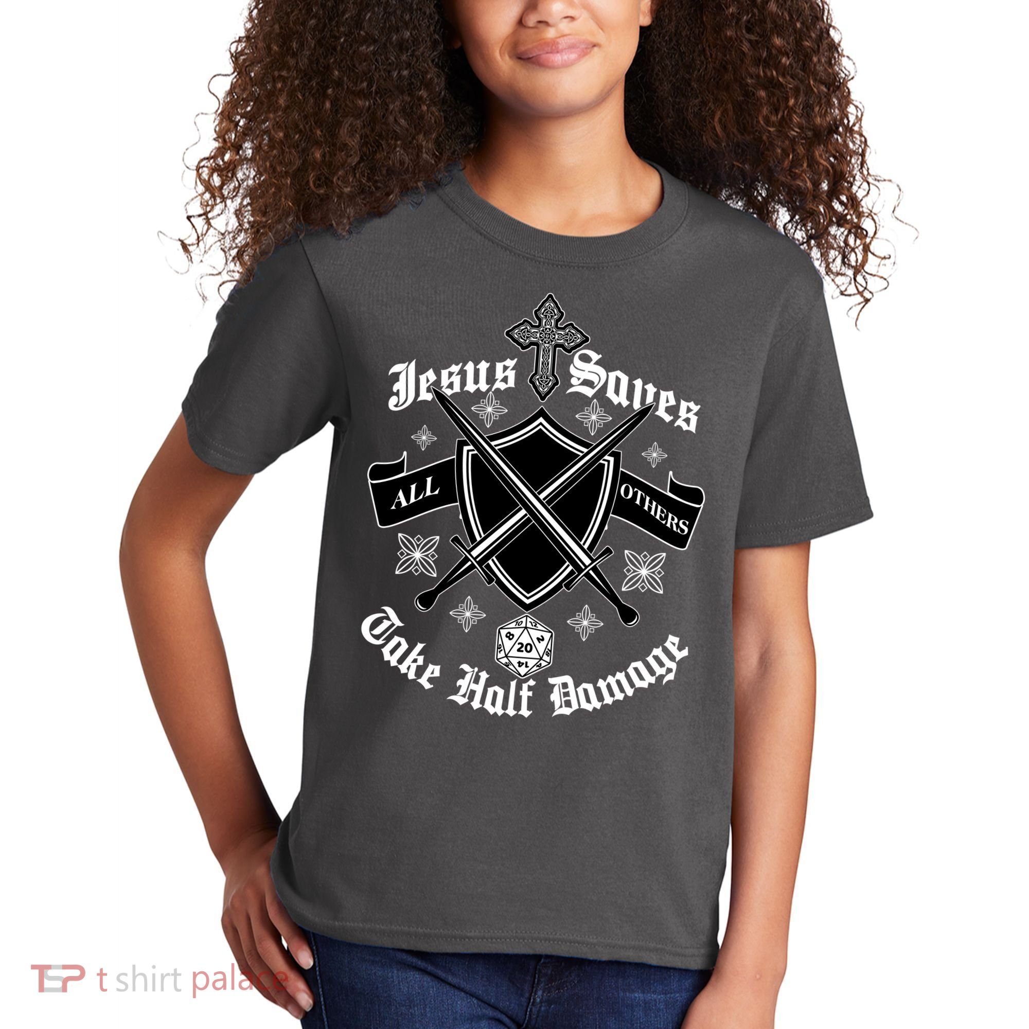 Jesus Saves All Others Take Half Damage DnD Game Kids T-Shirt