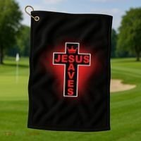 Jesus Saves Christian Faith Cross Golf Towel thumb 1
