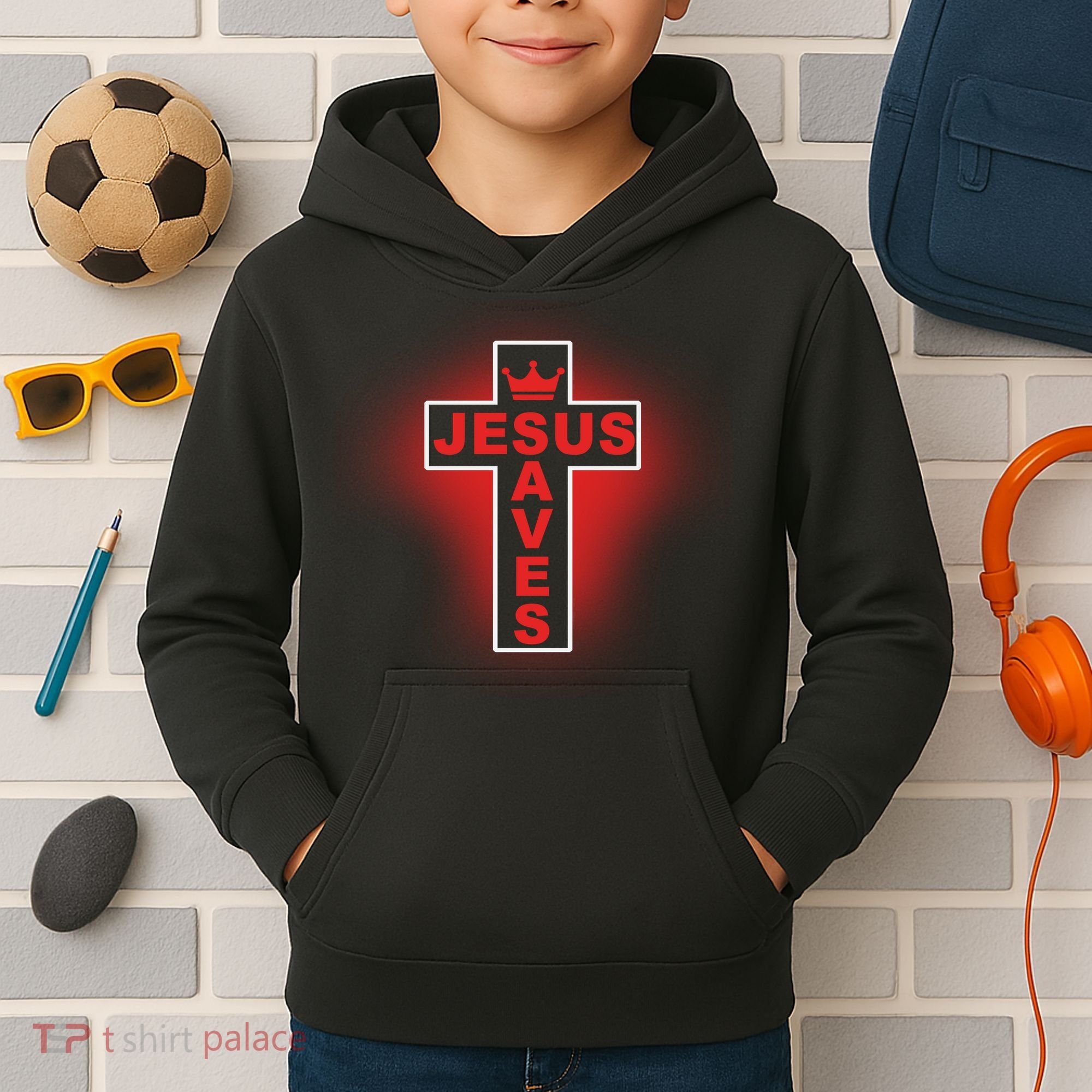 Jesus Saves Christian Faith Cross Kids Hoodie