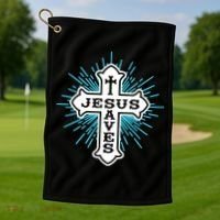 Jesus Saves Cross Golf Towel thumb 1