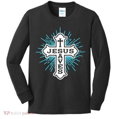 Jesus Saves Cross Kids Long Sleeve Shirt