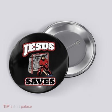 Jesus Saves Hockey Goalie Button