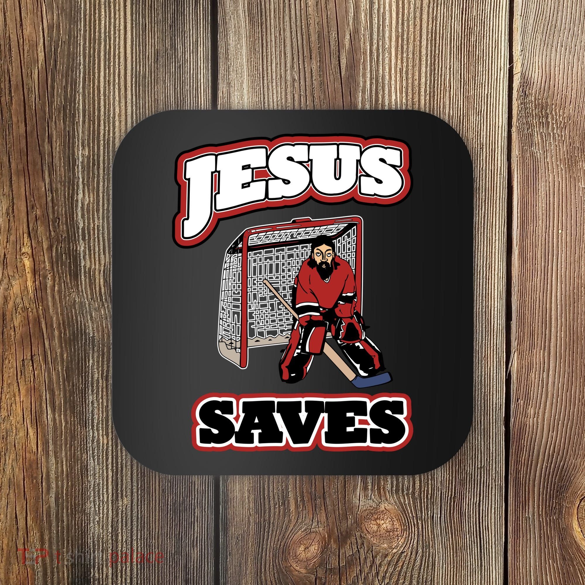Jesus Saves Hockey Goalie Coaster