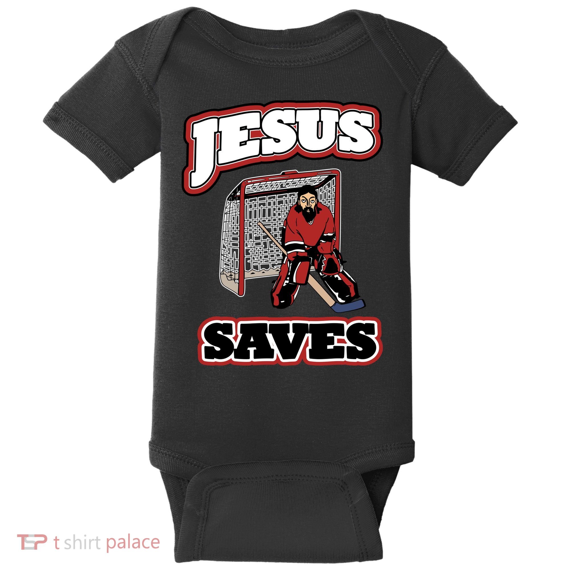 Jesus Saves Hockey Goalie Baby Bodysuit