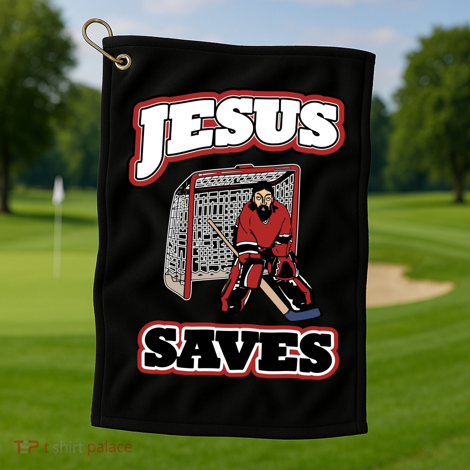 Jesus Saves Hockey Goalie Golf Towel