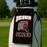 Jesus Saves Hockey Goalie Golf Towel thumb 2
