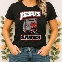 Jesus Saves Hockey Goalie Women's T-Shirt thumb 2