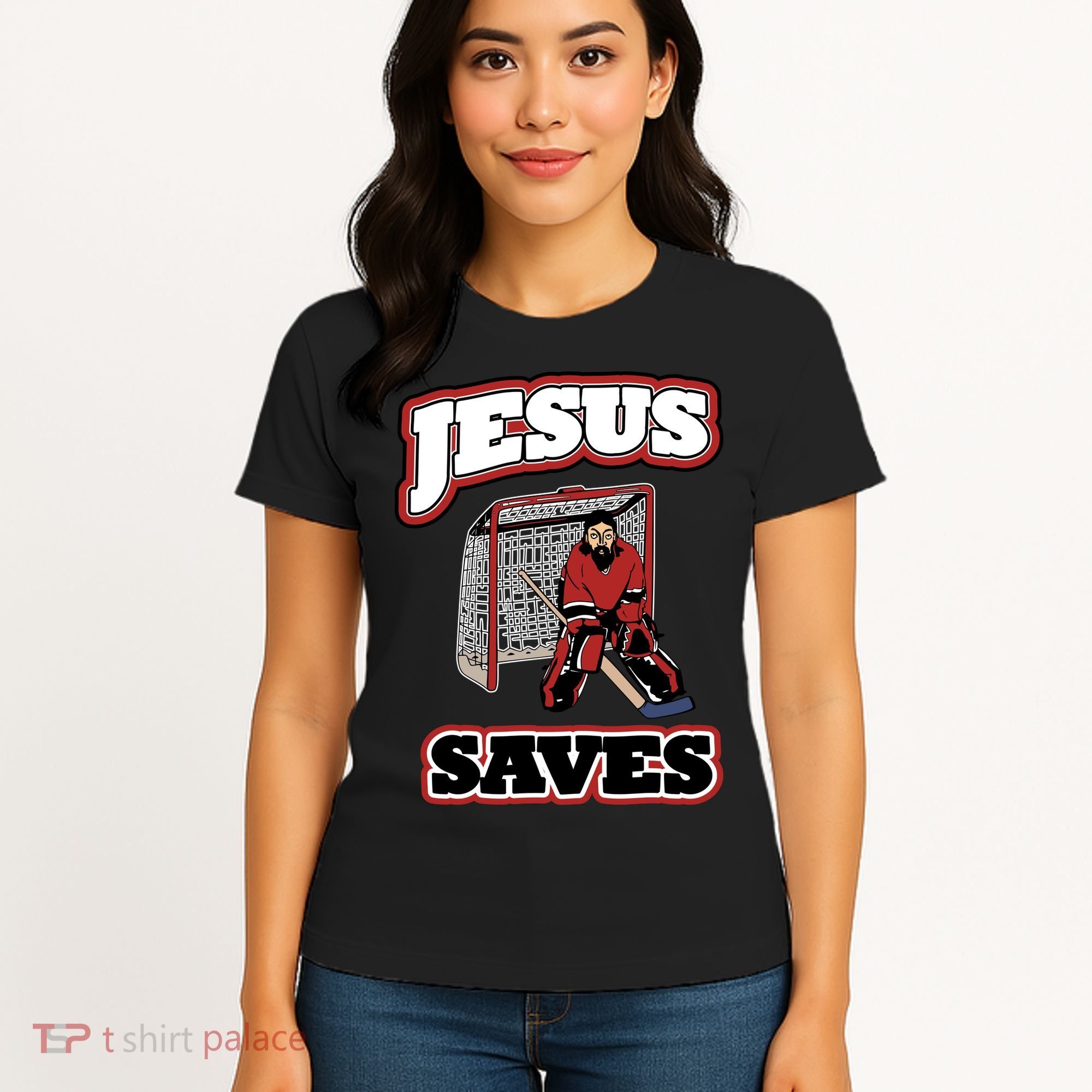 Jesus Saves Hockey Goalie Women's T-Shirt