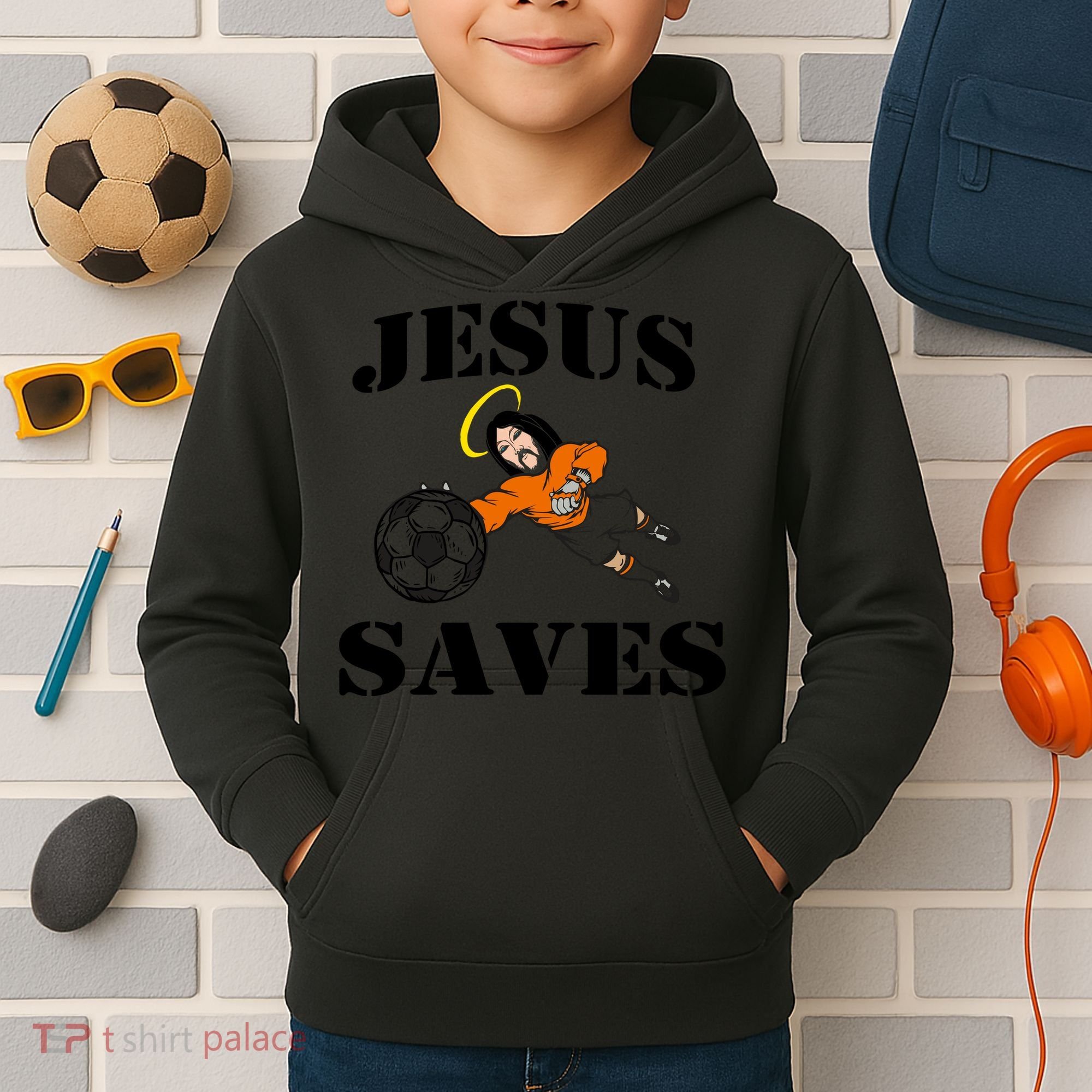 Jesus Saves Soccer Goalie Kids Hoodie