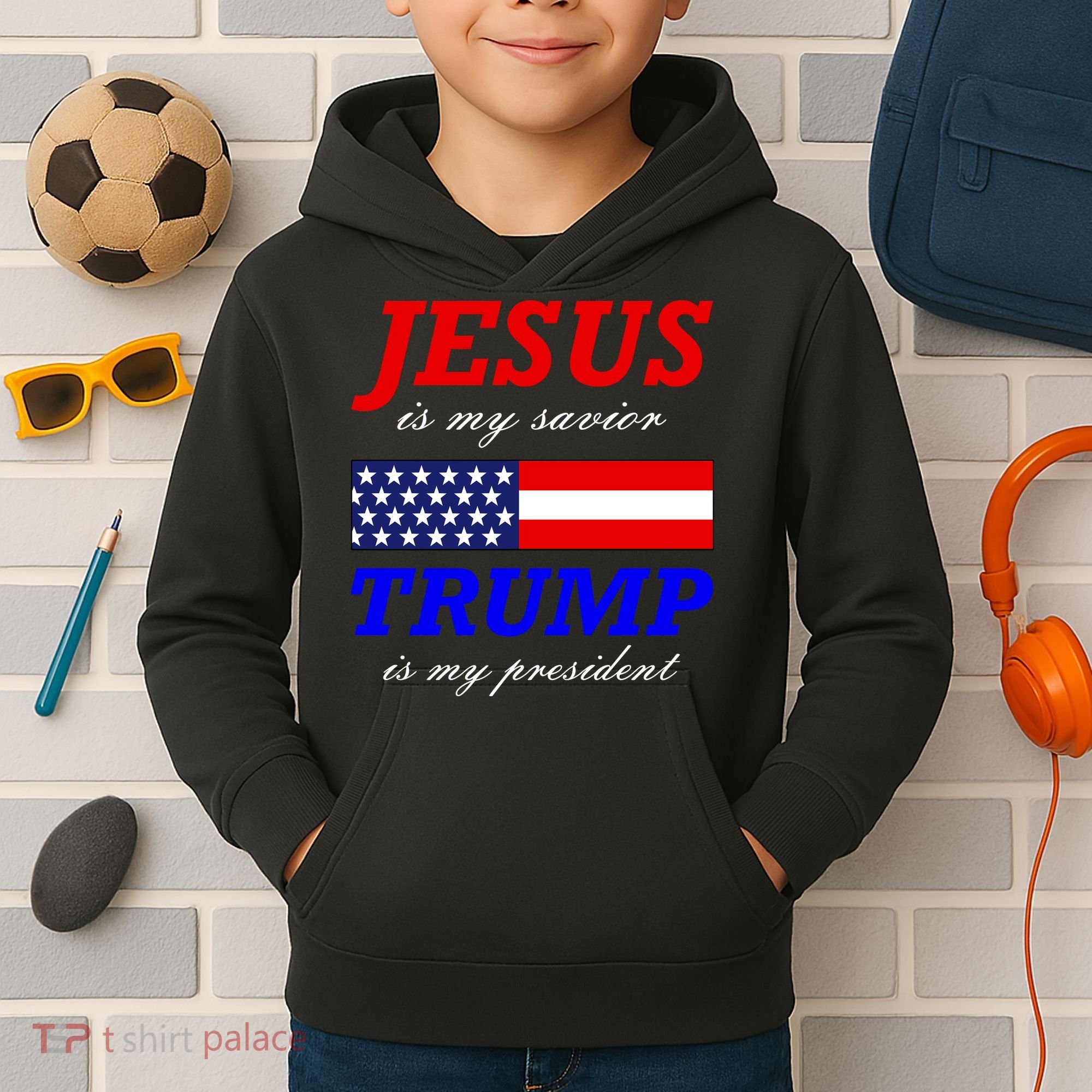 Jesus Savior Trump President Kids Hoodie