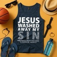 Jesus Washed Away My Sin Catholic Tank Top thumb 4