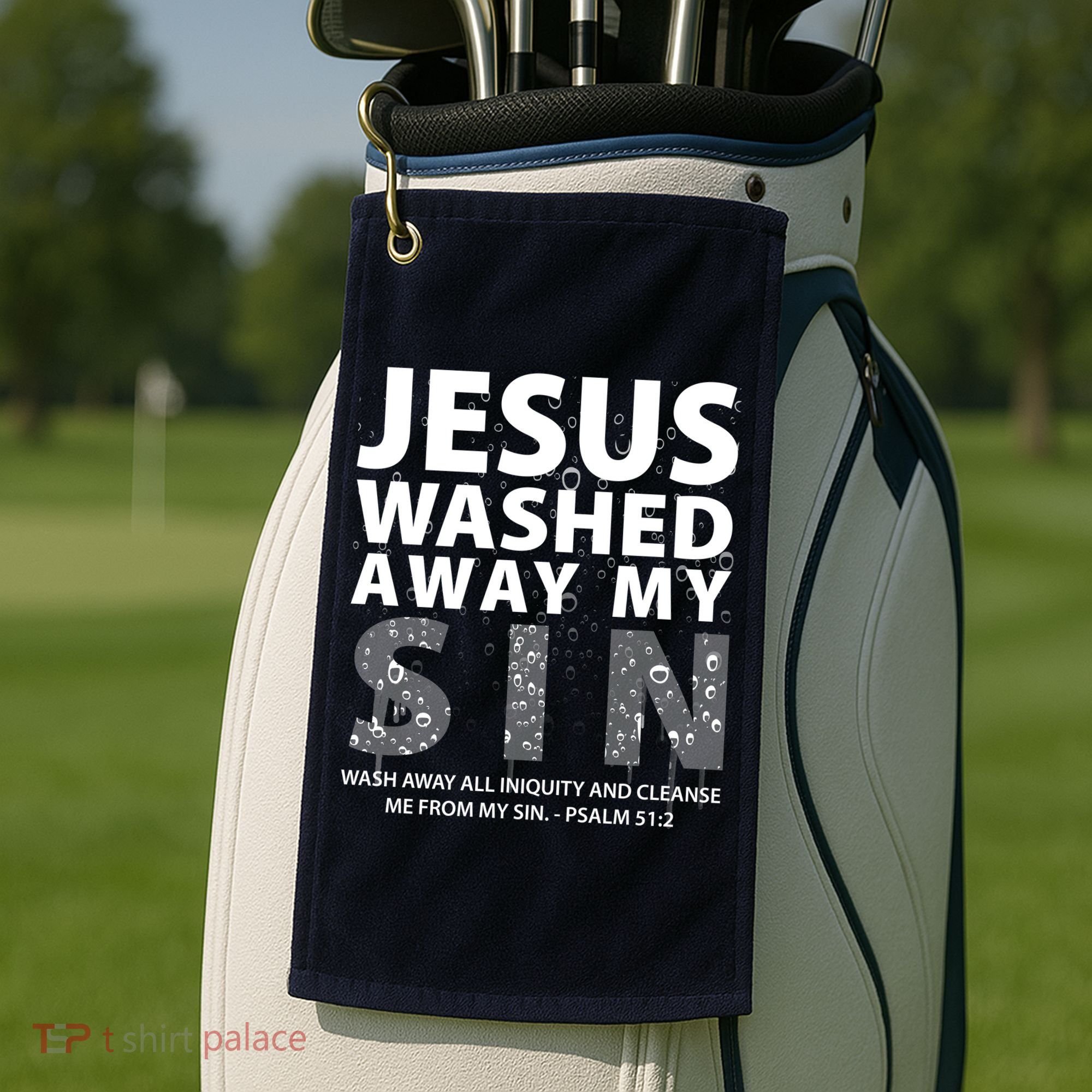 Jesus Washed Away My Sin Catholic Golf Towel