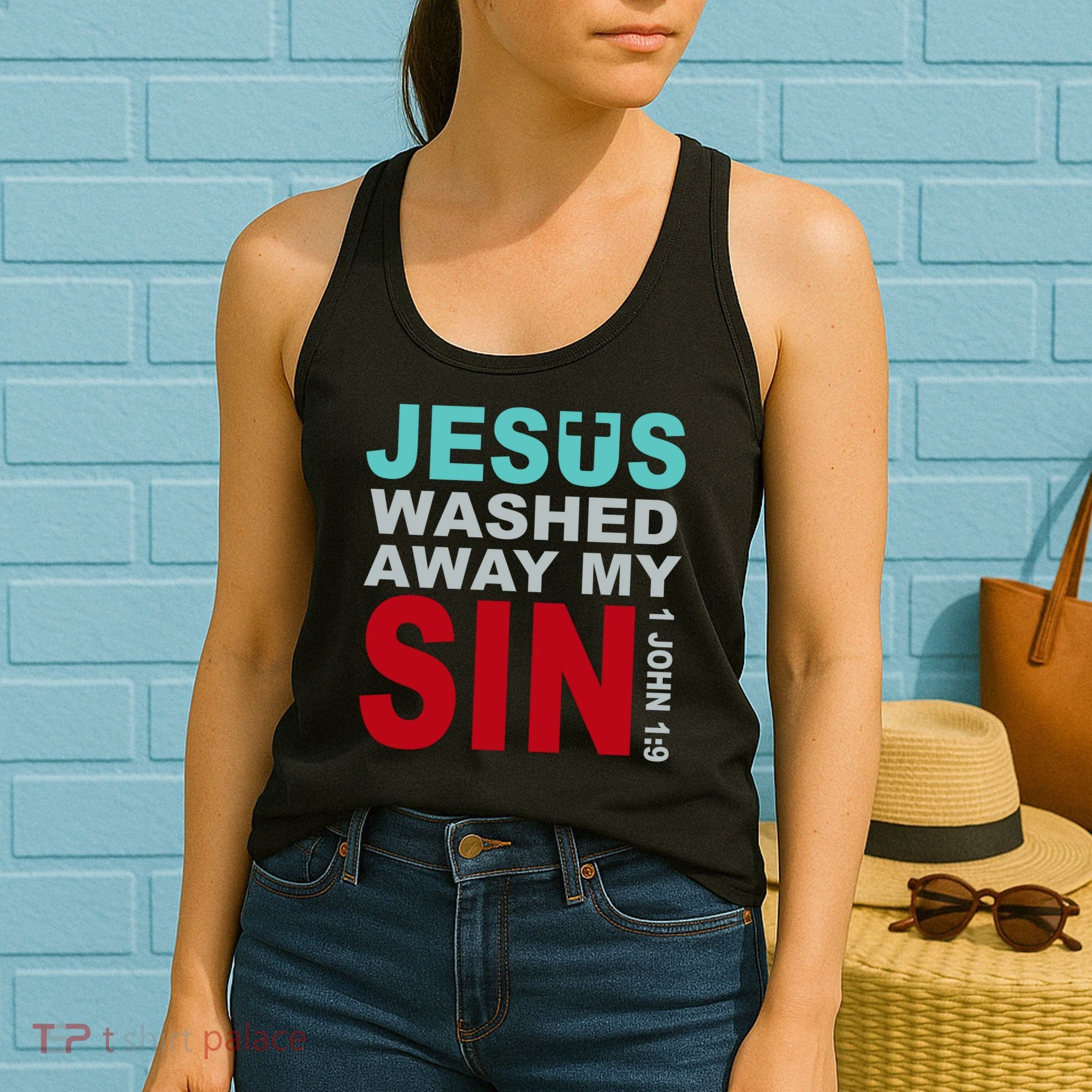 Jesus Washed Away My Sin John 1:9 Women's Tank Top