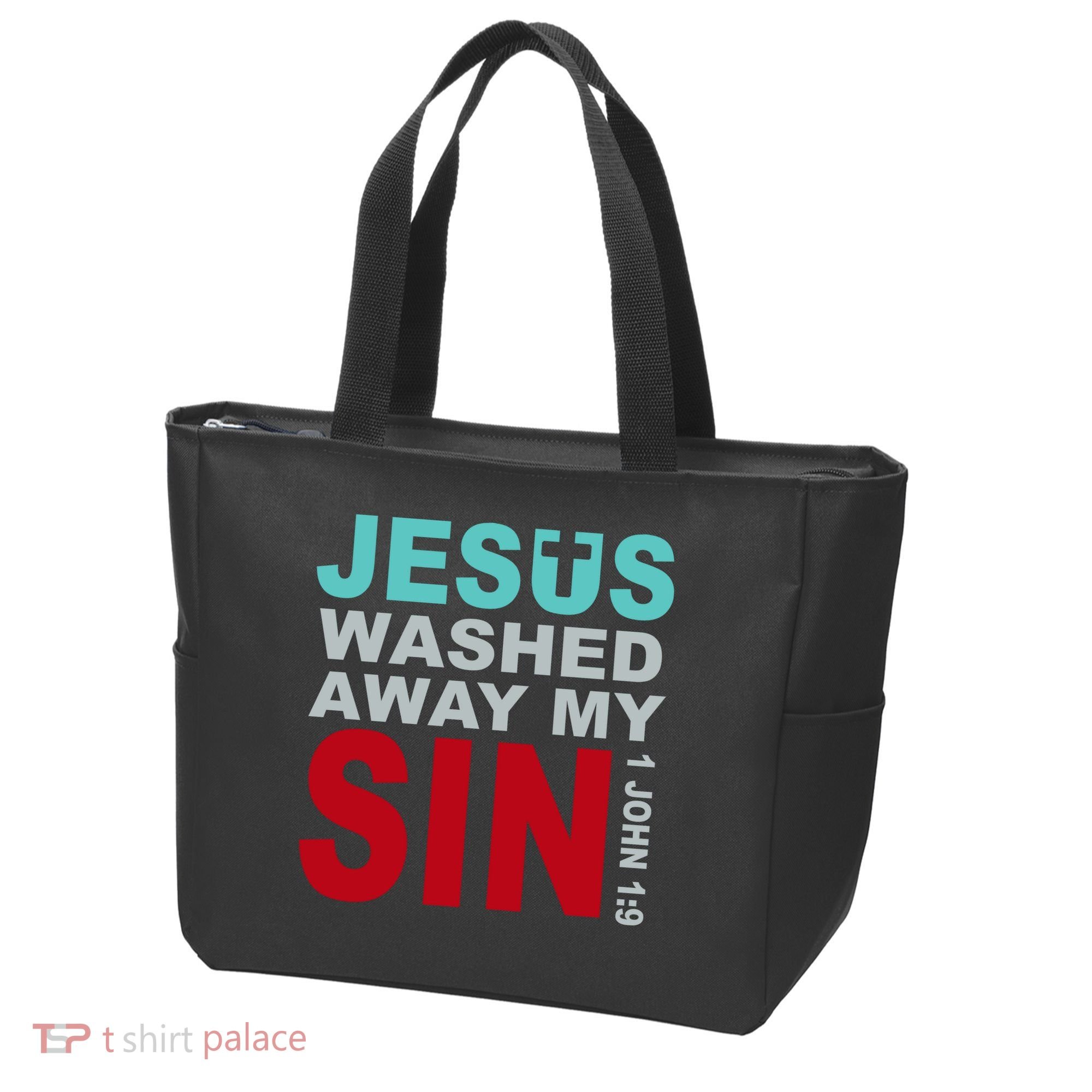 Jesus Washed Away My Sin John 1:9 Tote Bag