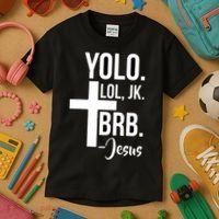 Jesus Easter Yolo Jk Brb Texting Kids T-Shirt thumb 3