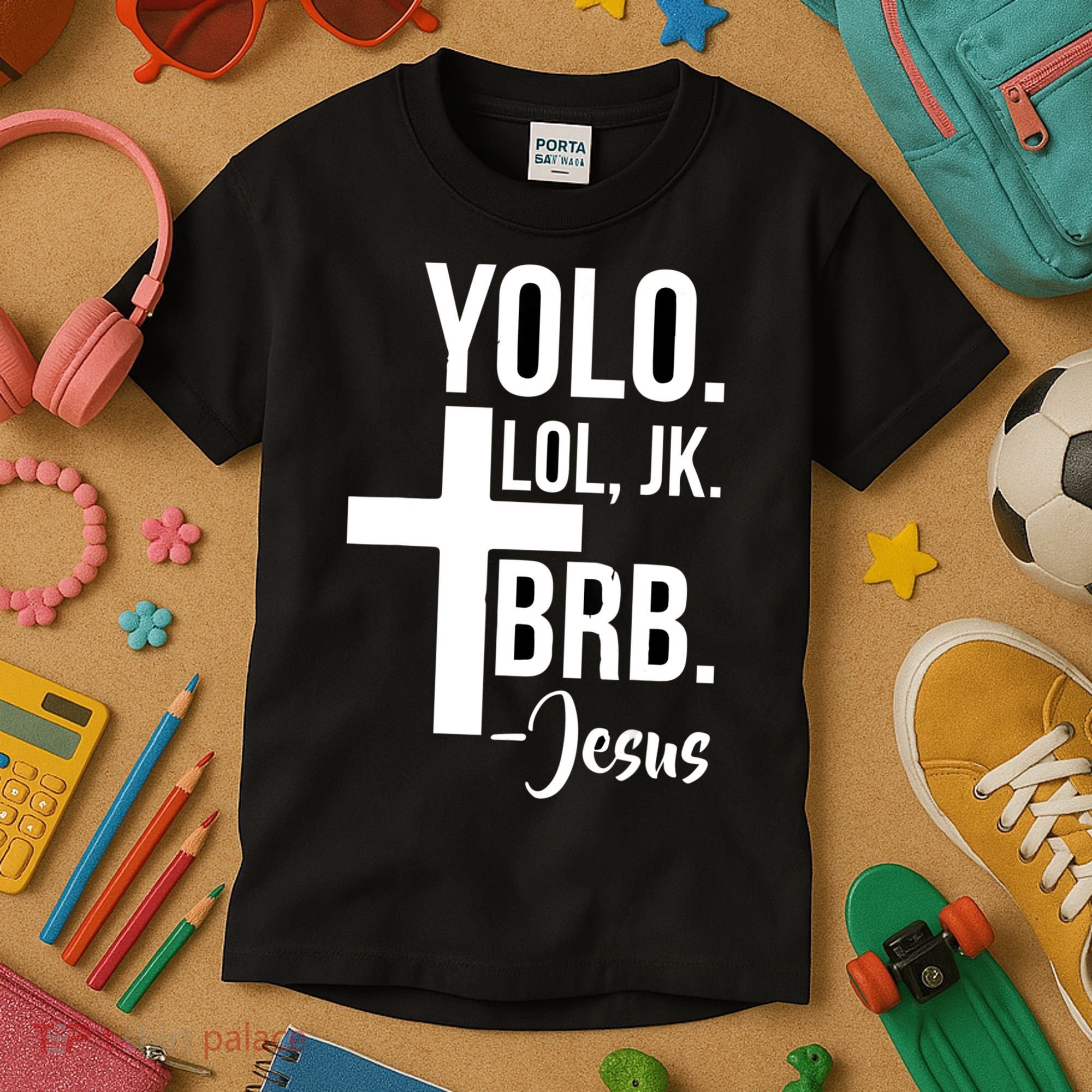 Jesus Easter Yolo Jk Brb Texting Kids T-Shirt