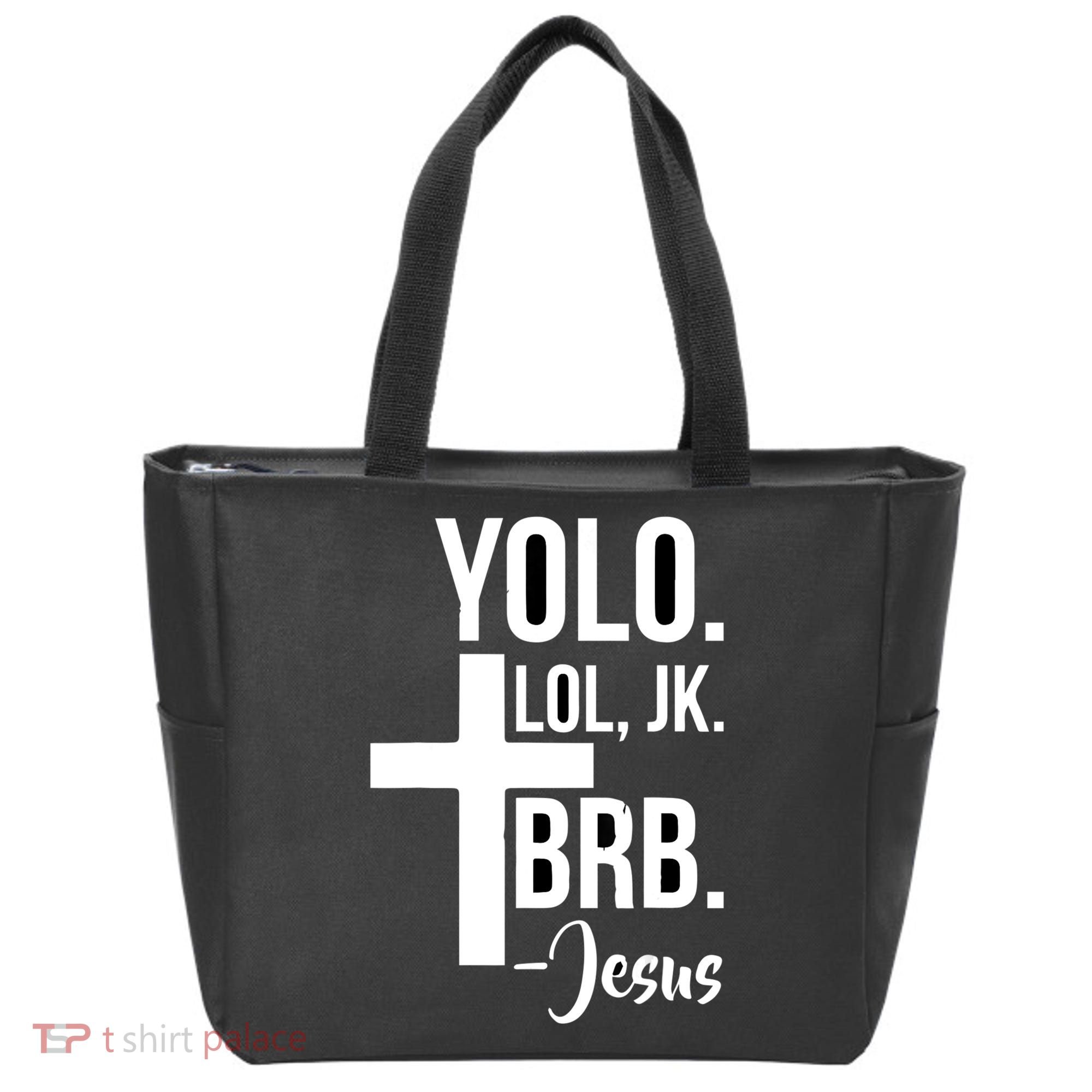 Jesus Easter Yolo Jk Brb Texting Tote Bag