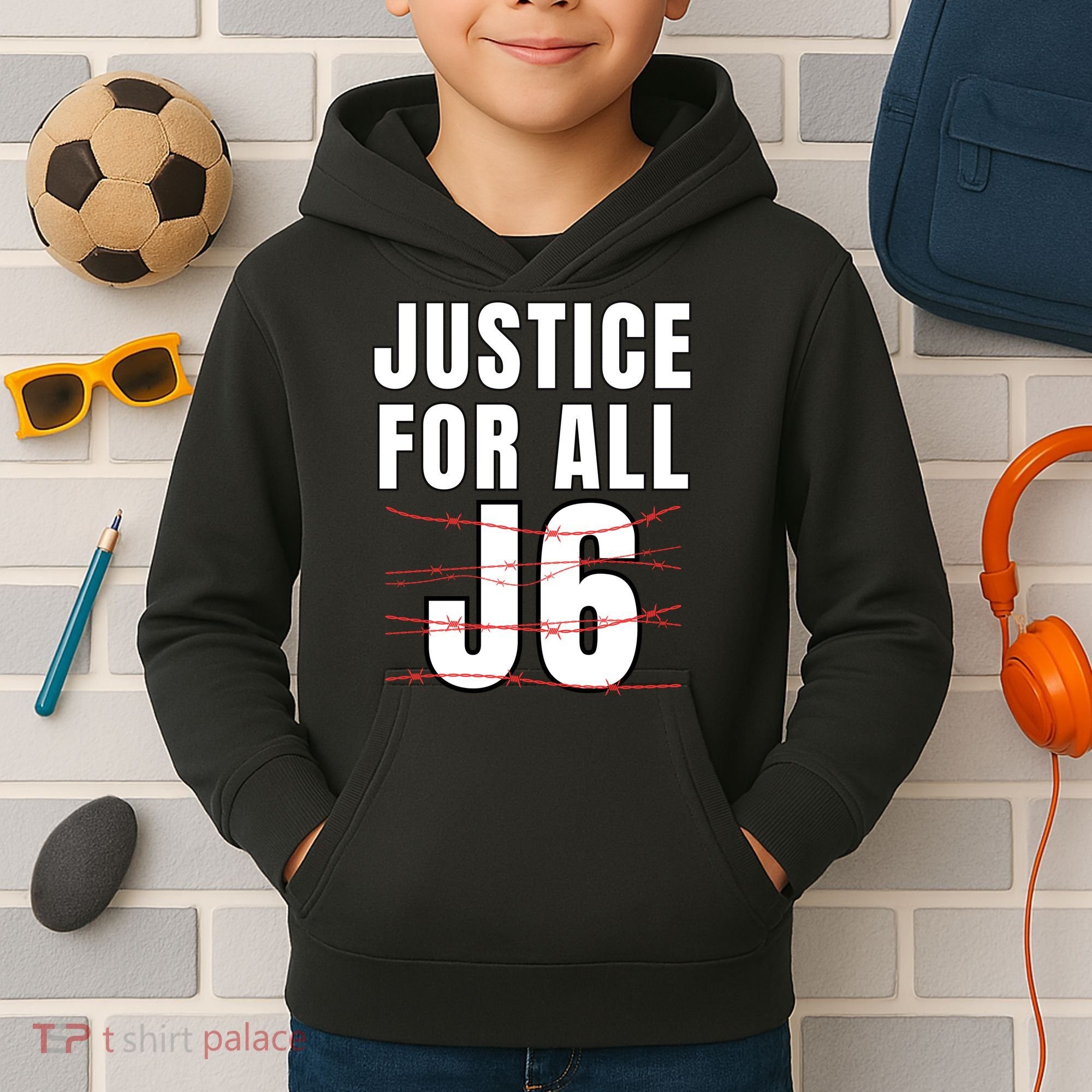Justice For All J6, First Amendment, J6, Freedom Kids Hoodie