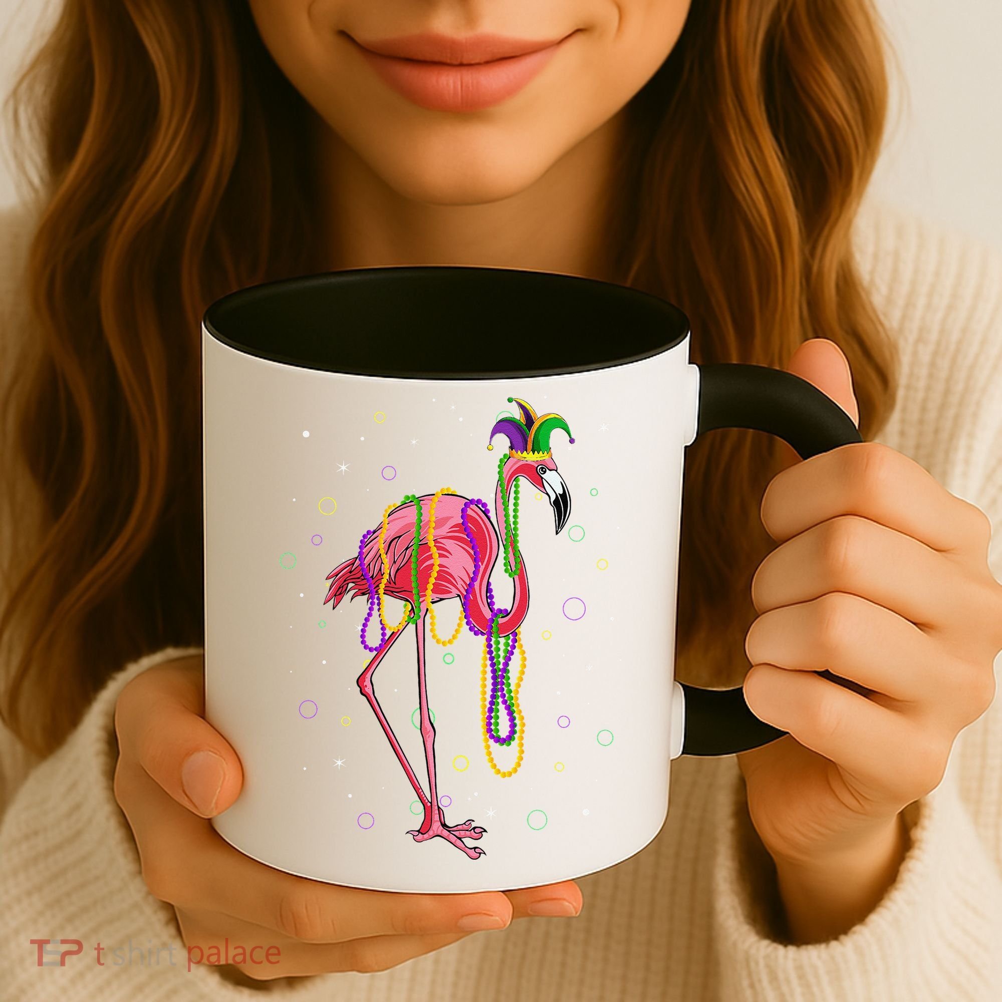 Jester Flamingo & Beads Mardi Gras Fat Tuesday Parade Coffee Mug