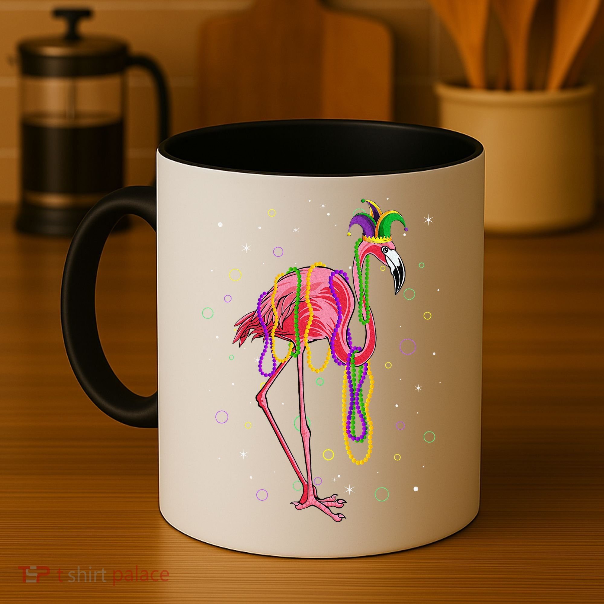 Jester Flamingo & Beads Mardi Gras Fat Tuesday Parade Coffee Mug