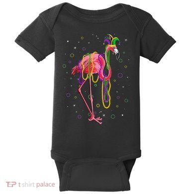 Jester Flamingo & Beads Mardi Gras Fat Tuesday Parade Baby Bodysuit