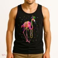 Jester Flamingo & Beads Mardi Gras Fat Tuesday Parade Tank Top thumb 3