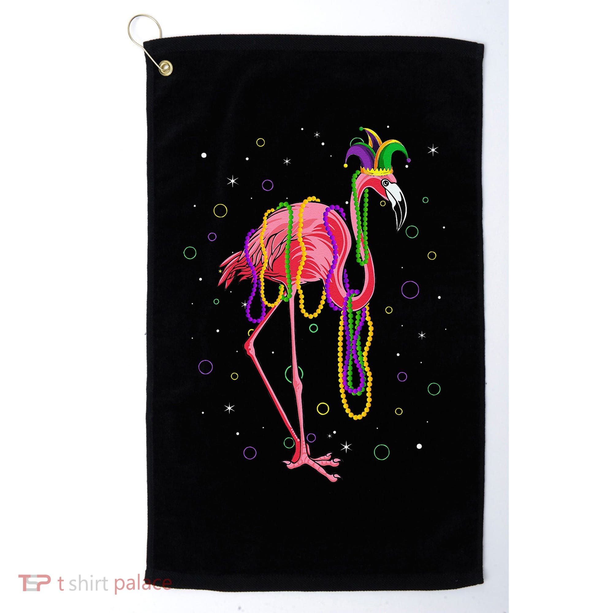 Jester Flamingo & Beads Mardi Gras Fat Tuesday Parade Golf Towel