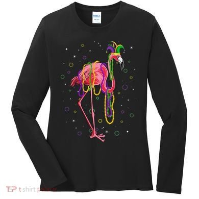 Jester Flamingo & Beads Mardi Gras Fat Tuesday Parade Women's Long Sleeve Shirt