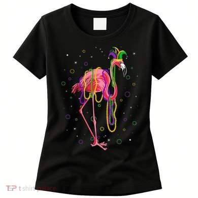 Jester Flamingo & Beads Mardi Gras Fat Tuesday Parade Women's T-Shirt