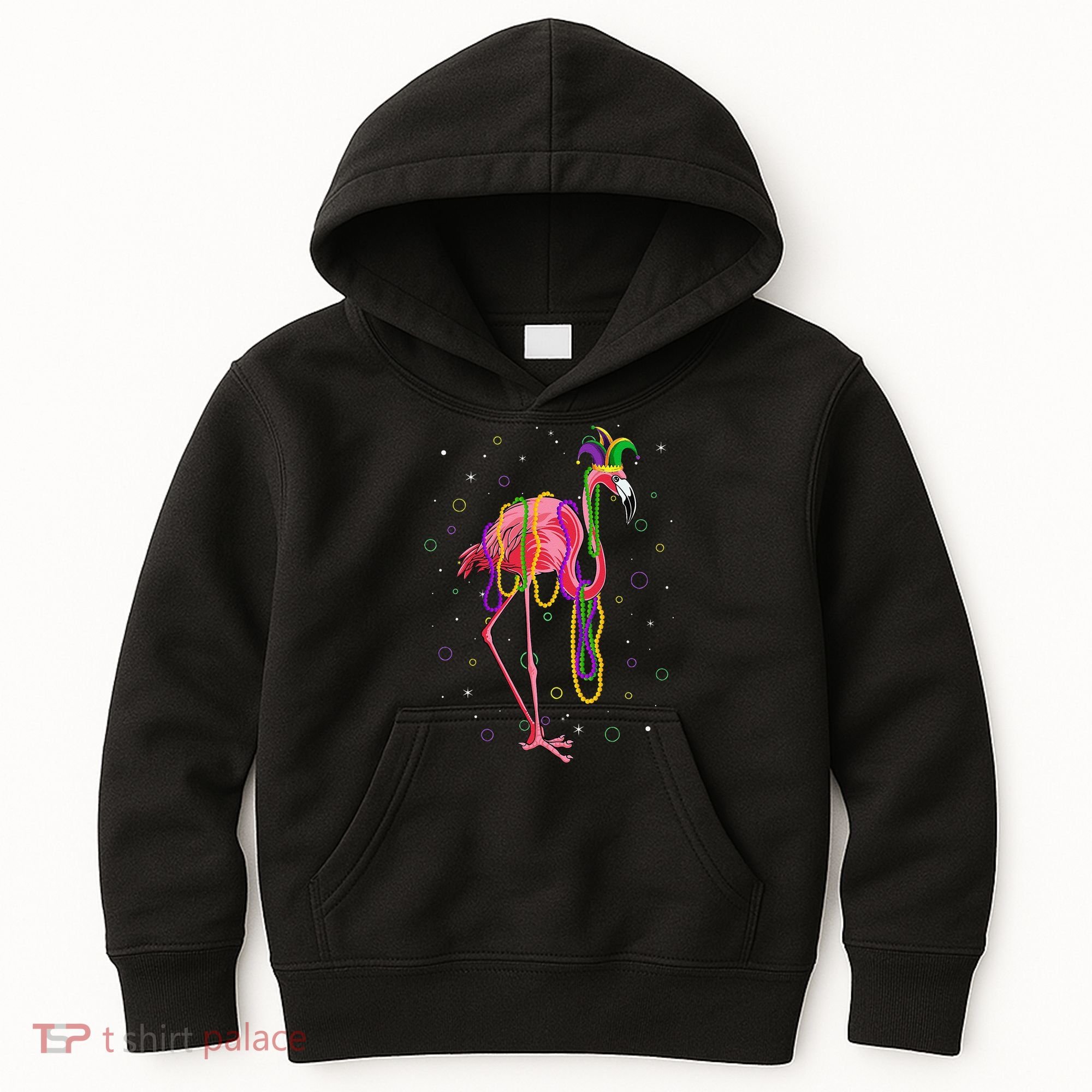 Jester Flamingo & Beads Mardi Gras Fat Tuesday Parade Kids Hoodie