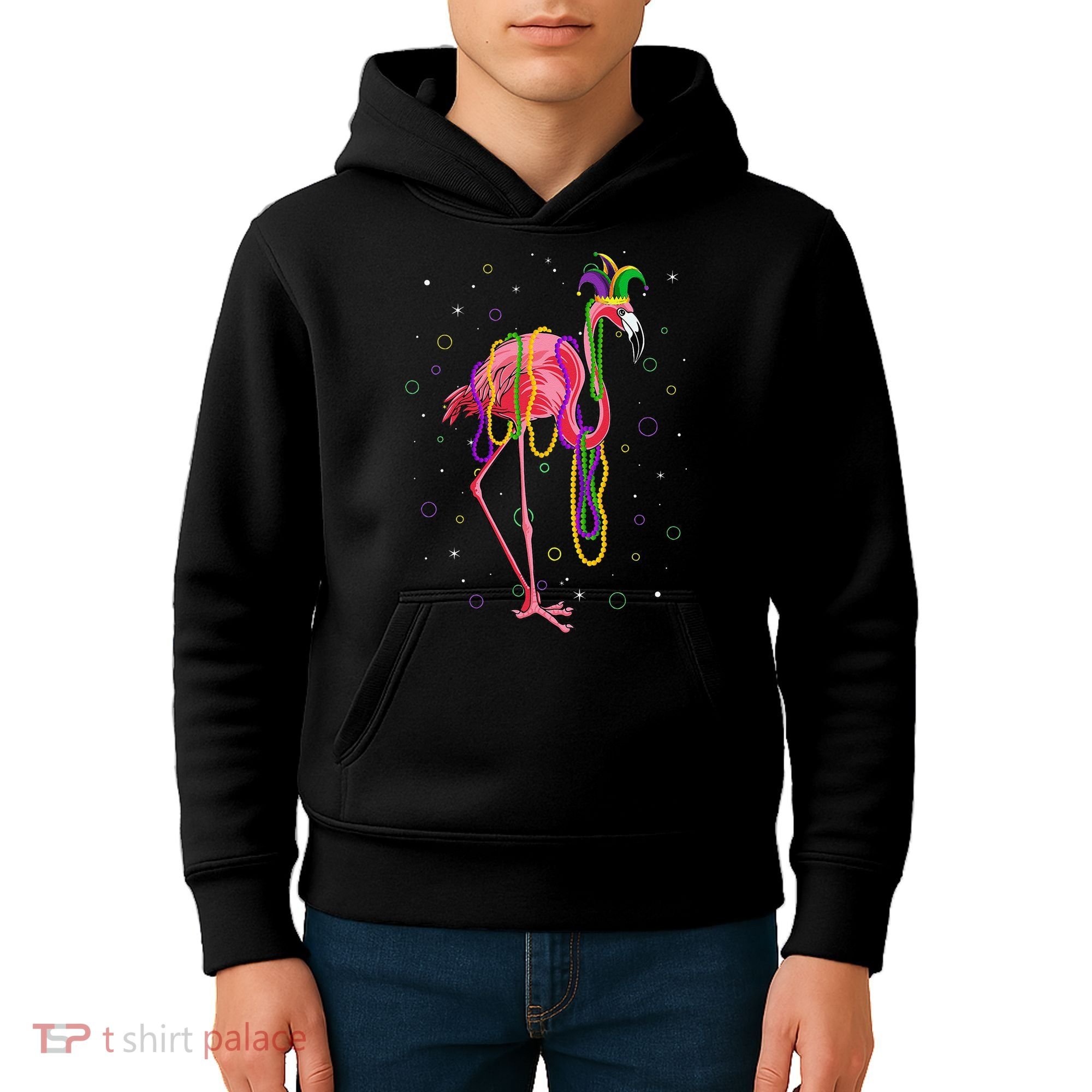 Jester Flamingo & Beads Mardi Gras Fat Tuesday Parade Kids Hoodie