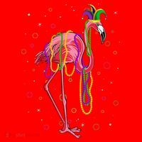Jester Flamingo & Beads Mardi Gras Fat Tuesday Parade Santa Hat thumb 1