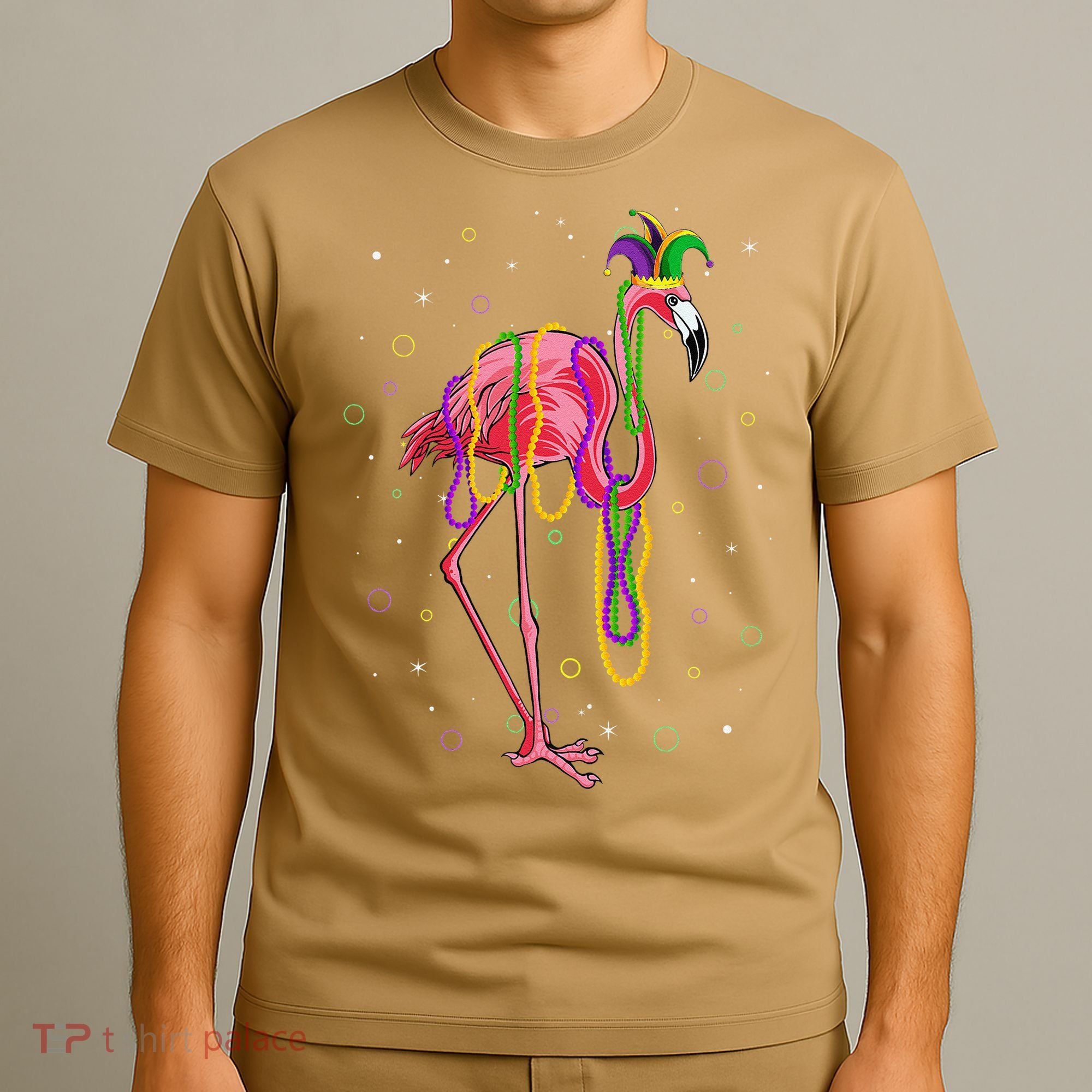 Jester Flamingo & Beads Mardi Gras Fat Tuesday Parade T-Shirt