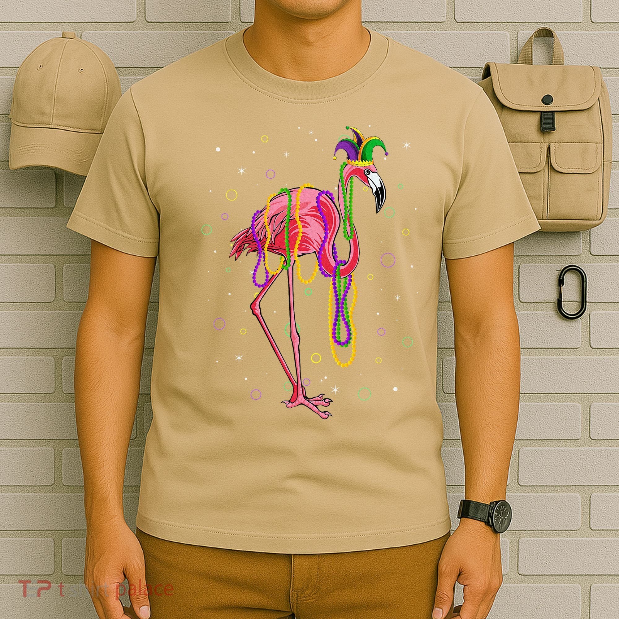Jester Flamingo & Beads Mardi Gras Fat Tuesday Parade T-Shirt