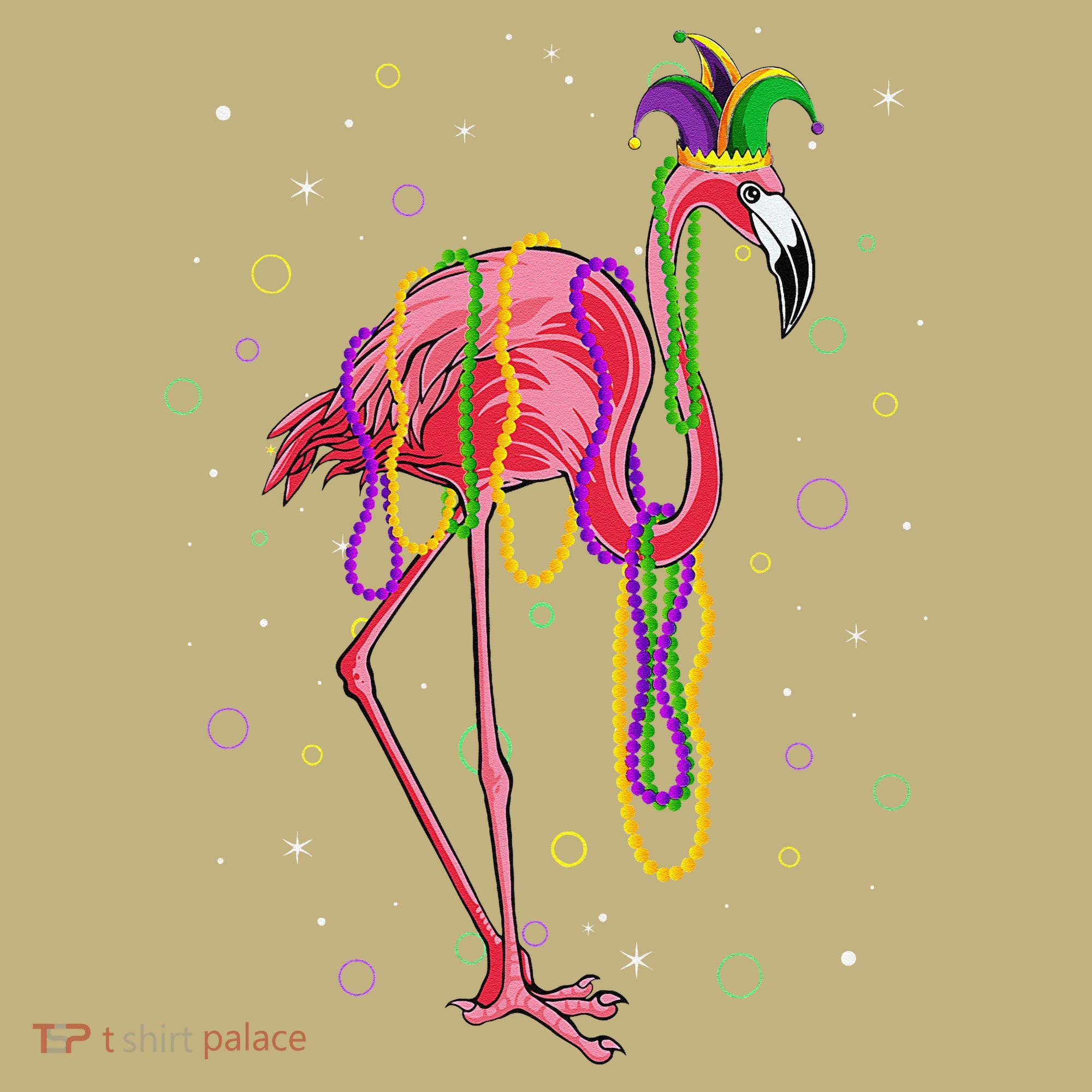 Jester Flamingo & Beads Mardi Gras Fat Tuesday Parade T-Shirt