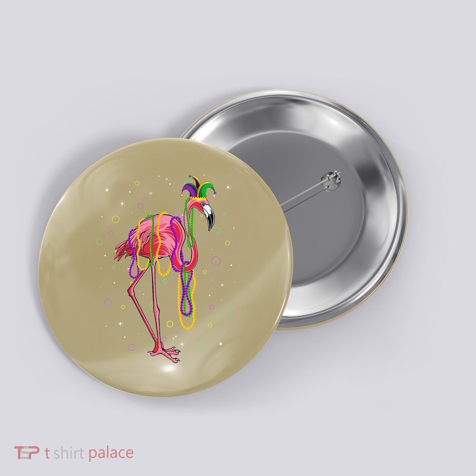 Jester Flamingo & Beads Mardi Gras Fat Tuesday Parade Button