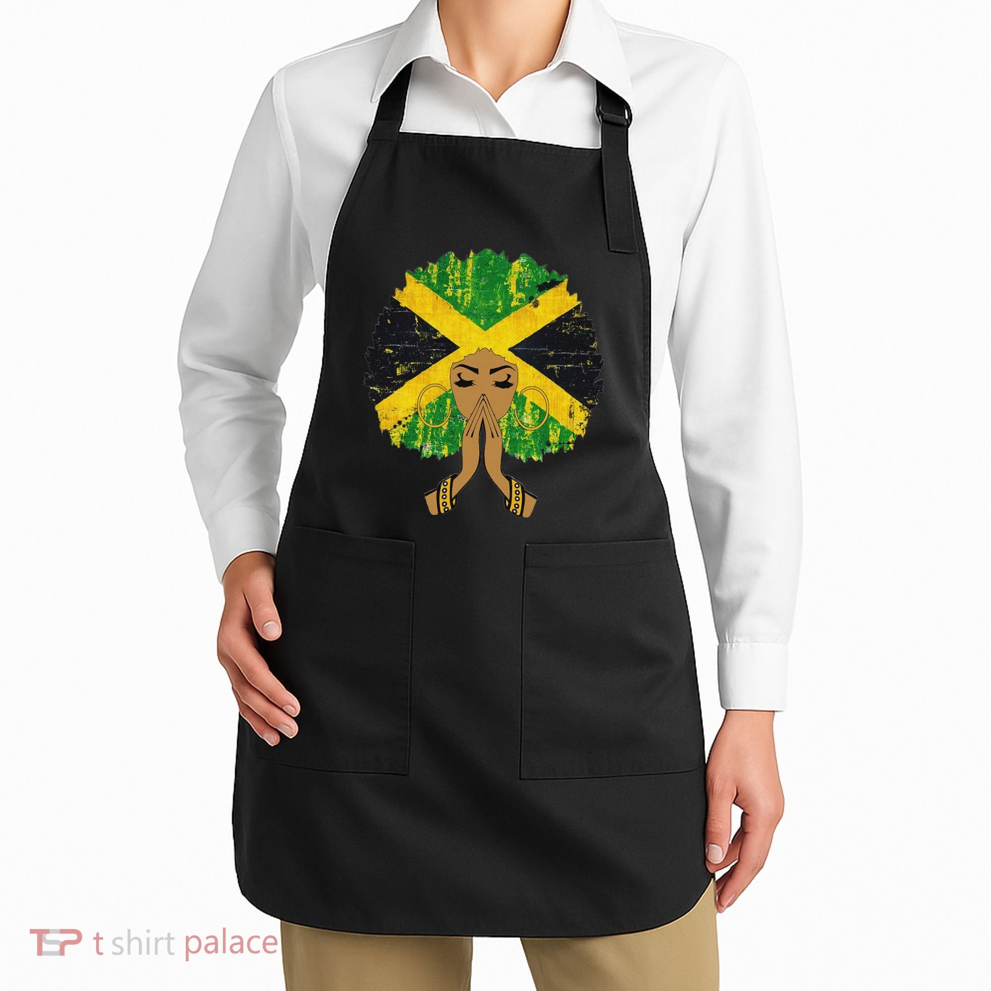 Jamaican Flag Black Woman Melanin Queen Afro Gift Apron