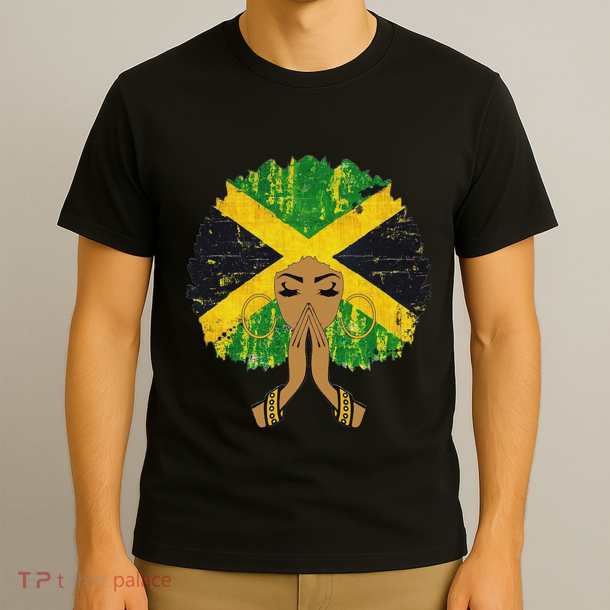 Jamaican Flag Black Woman Melanin Queen Afro Gift T-Shirt