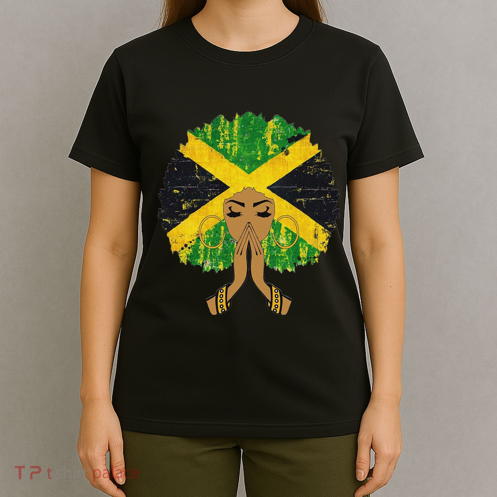 Jamaican Flag Black Woman Melanin Queen Afro Gift T-Shirt