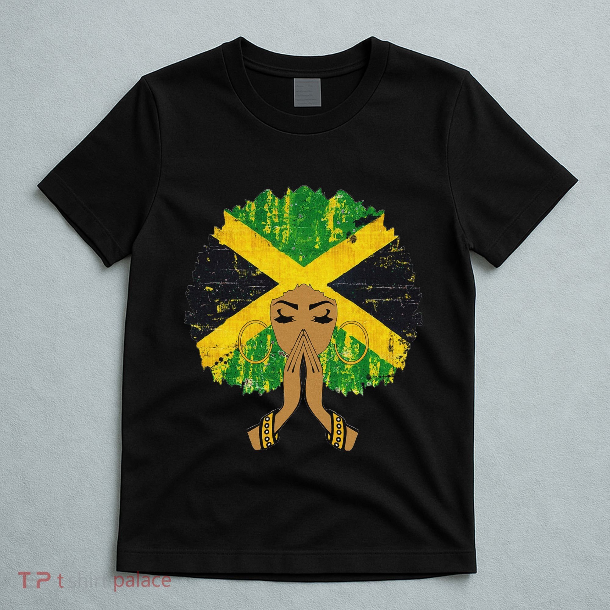 Jamaican Flag Black Woman Melanin Queen Afro Gift T-Shirt