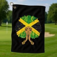 Jamaican Flag Black Woman Melanin Queen Afro Gift Golf Towel thumb 1